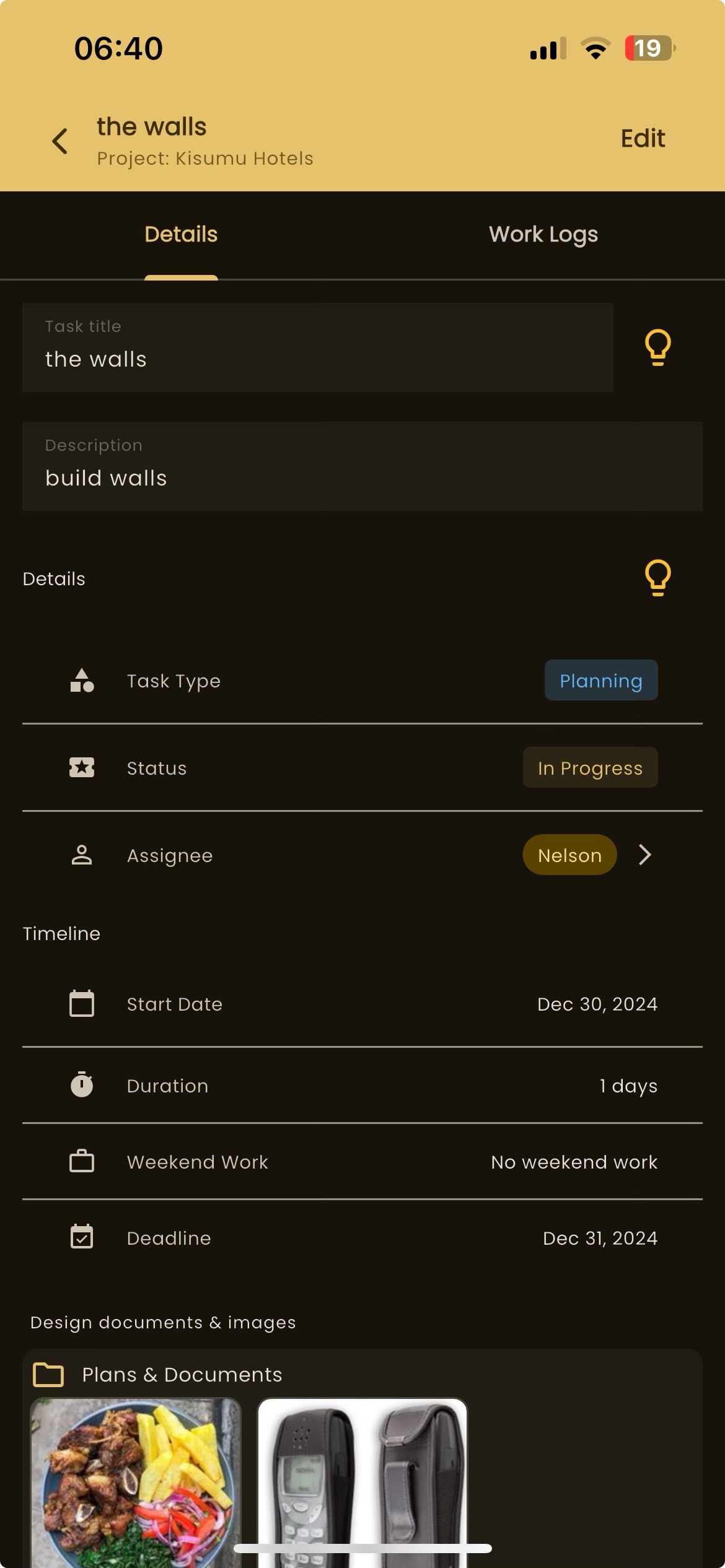 Team management screen